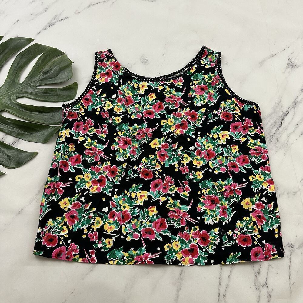 Paris Sport Womens Vintage 90s Floral Blouse Top Size L New Black Pink Polka Dot